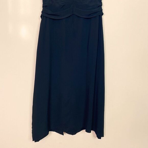 Luisa Cerano Navy Blue Draped Boat Neck Silk Blend Midi Dress - Picture 6 of 9